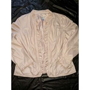 Chicos  Jacket  Pink Ruffle Trim Size 2 Open Front  Faux Snake Skin Blazer Lined